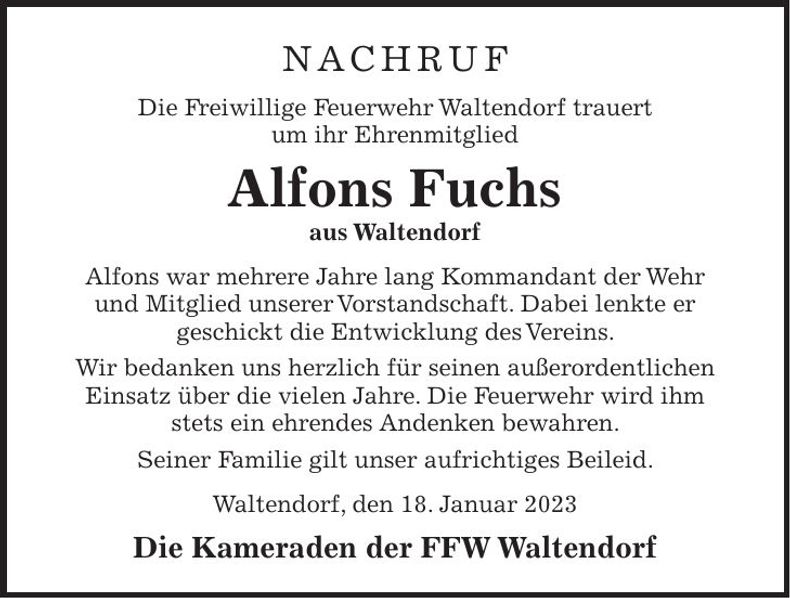 Traueranzeige Alfons Fuchs