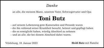 Traueranzeige Toni Butz