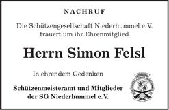 Traueranzeige Niederhummel e. V. Schützengesellschaft