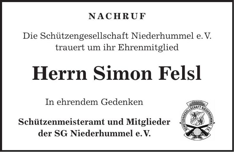 Traueranzeige Niederhummel e. V. Schützengesellschaft