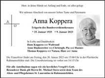 Traueranzeige Anna Koppera