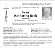 Traueranzeige Katharina Beck