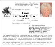 Traueranzeige Gertrud Grötsch
