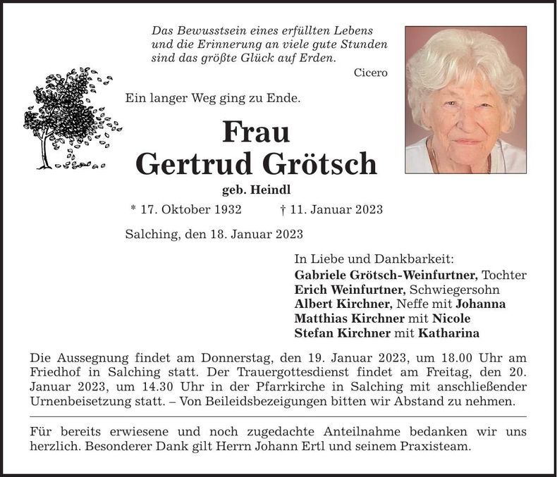 Traueranzeige Gertrud Grötsch