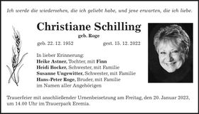 Traueranzeige Christiane Schilling