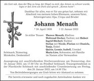 Traueranzeige Johann Menath