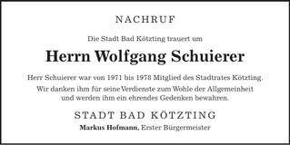 Traueranzeige Wolfgang Schuierer