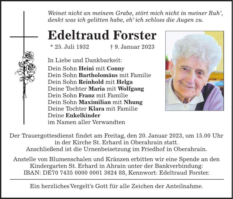 Traueranzeige Edeltraud Forster