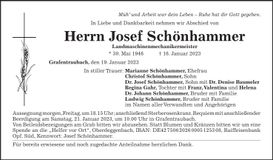Traueranzeige Josef Schönhammer