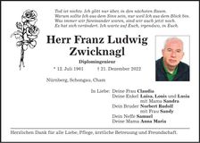 Traueranzeige Franz Ludwig Zwicknagl
