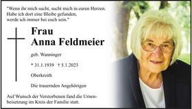 Traueranzeige Anna Feldmeier