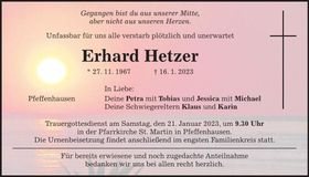 Traueranzeige Erhard Hetzer