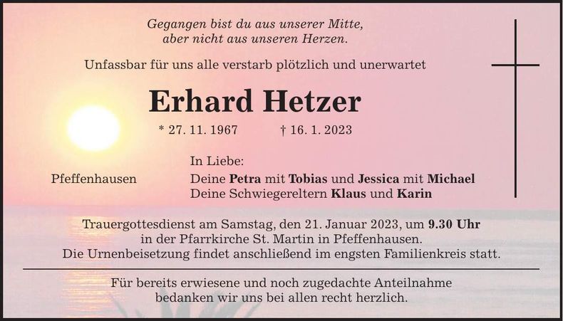 Traueranzeige Erhard Hetzer