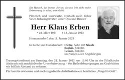 Traueranzeige Klaus Erben