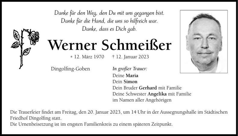 Traueranzeige Werner Schmeißer