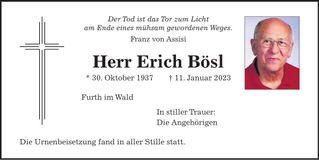 Traueranzeige Erich Bösl