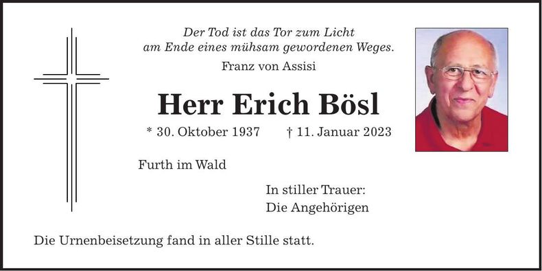 Traueranzeige Erich Bösl