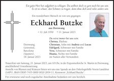 Traueranzeige Eckhard Butzke