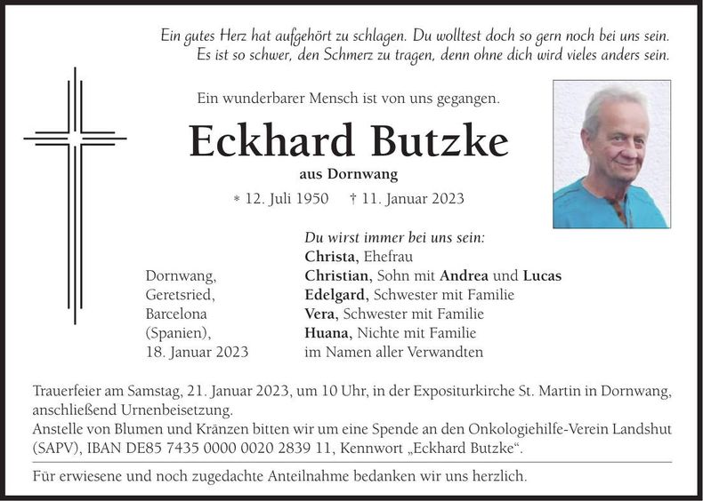 Traueranzeige Eckhard Butzke