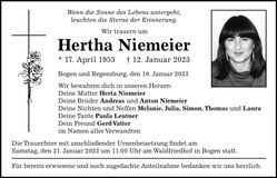 Traueranzeige Herta Niemeier