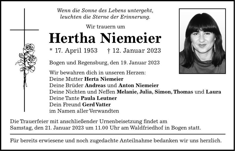 Traueranzeige Herta Niemeier