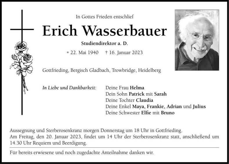 Traueranzeige Erich Wasserbauer