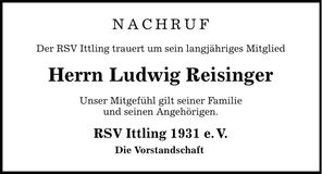 Traueranzeige Ludwig Reisinger