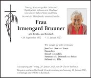 Traueranzeige Irmengard Brunner