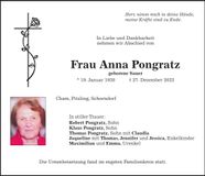 Traueranzeige Anna Pongratz
