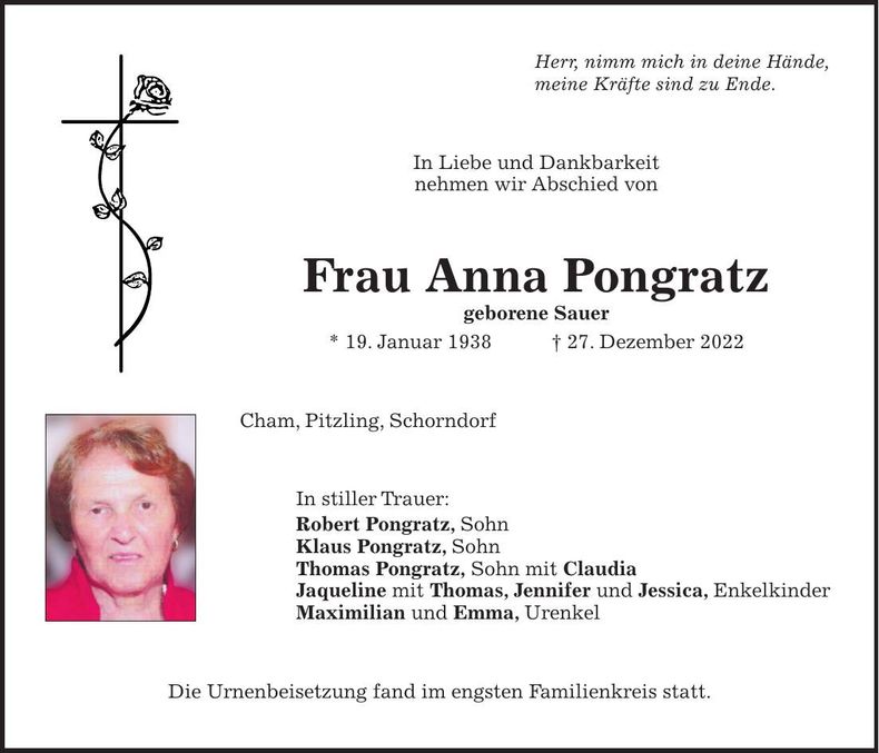 Traueranzeige Anna Pongratz