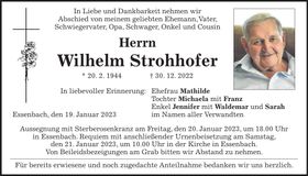 Traueranzeige Wilhelm Strohhofer
