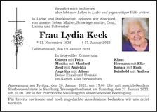 Traueranzeige Lydia Keck