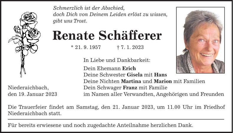 Traueranzeige Renate Schäfferer