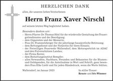 Traueranzeige Franz Xaver Nirschl