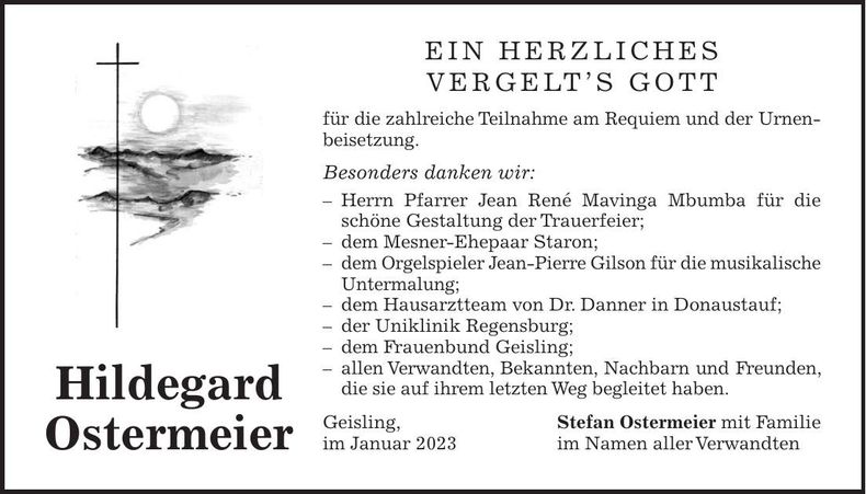 Traueranzeige Hildegard Ostermeier