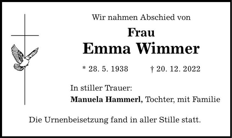 Traueranzeige Emma Wimmer