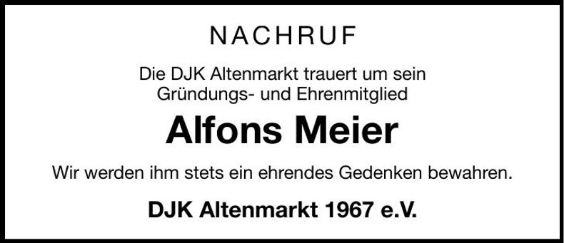 Traueranzeige Alfons Meier