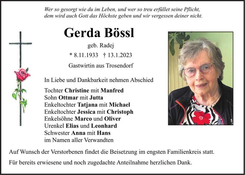 Traueranzeige Gerda Bössl