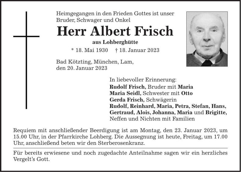 Traueranzeige Albert Frisch