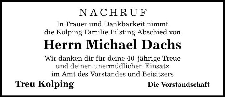 Traueranzeige Michael Dachs