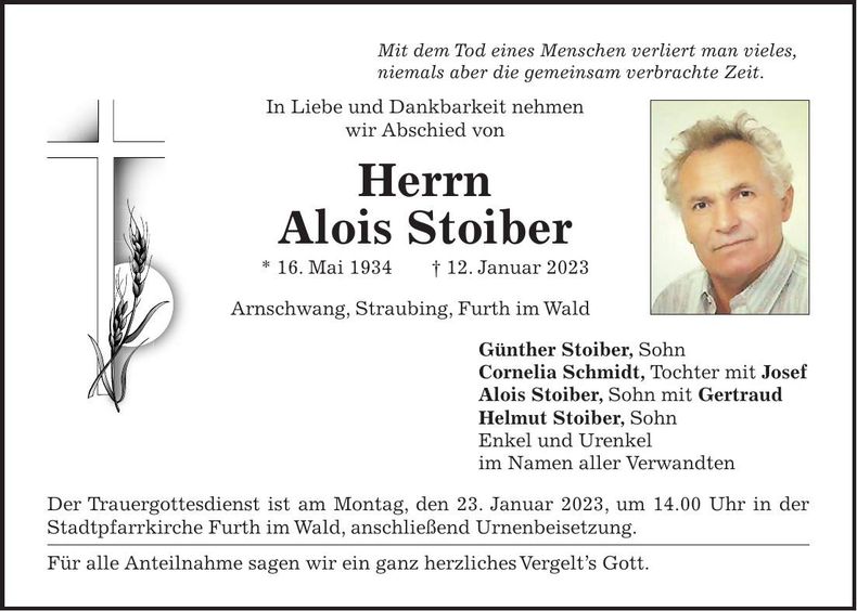 Traueranzeige Alois Stoiber