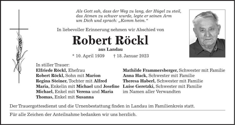Traueranzeige Robert Röckl
