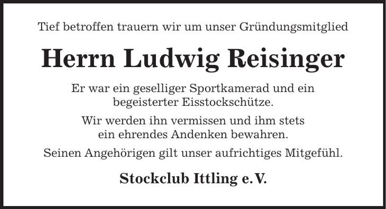 Traueranzeige Ludwig Reisinger