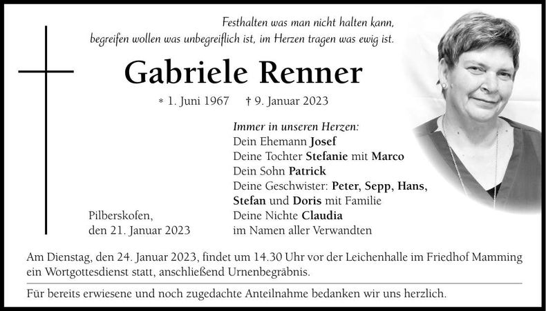 Traueranzeige Gabriele Renner