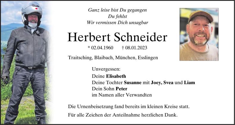 Traueranzeige Herbert Schneider