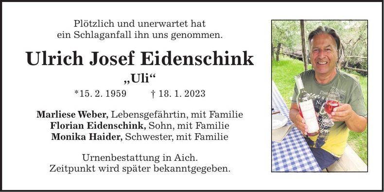 Traueranzeige Ulrich Eidenschink