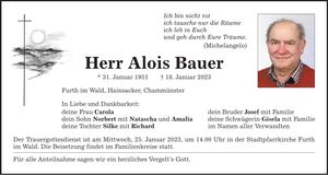 Traueranzeige Alois Bauer