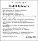 Traueranzeige Rudolf Iglberger