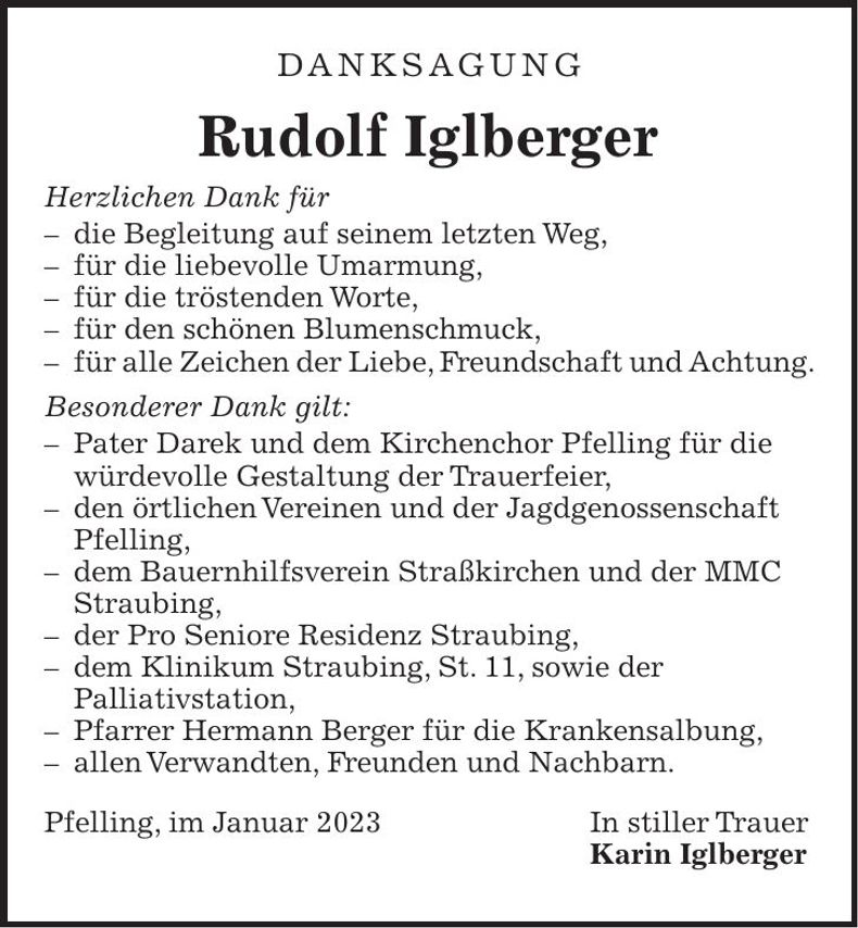 Traueranzeige Rudolf Iglberger