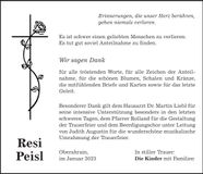 Traueranzeige Resi Peisl